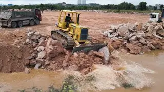 Perfectly Technique To Crush Forestry Filling Up With Mountain Stone By KOMATSU DOZERS And Dump