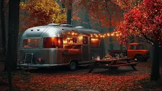 Cozy Outdoor Trailer Cafe Ambience 🍂 Warm Jazz Music for Relaxing & Working