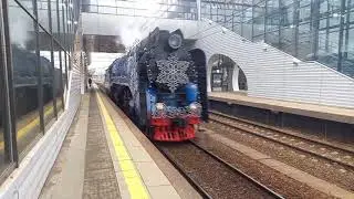 Паровоз П36 0027 Поезд Деда Мороза 2024 на станции Нахабино 11 Ноября