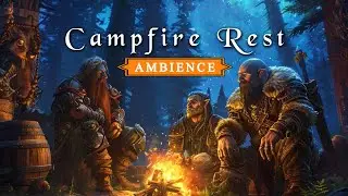 Campfire Rest | D&D - RPG Fantasy Ambience | Fire, Crackling, Crickets, Birds | 1 Hour