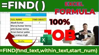 How To Use Find Formula in excel ? | Excel Tutorial | excel In Hindi