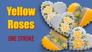 Beautiful Yellow Roses. Cookie Art. One Stroke and Cross-Stitch techniques.