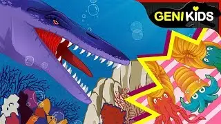 [공룡대전] 바다의 제왕! 모사사우루스 vs 암모나이트 대결 | 바다 속 공룡은 누구? ★지니키즈
