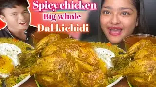 Spicy chicken whole curry 😋🍛 egg omlette with Dal kichidi Maddy eats mukbang eating ASMR #skrb2vlog
