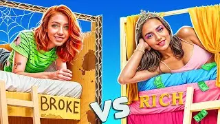 Rich vs Broke Secret Room! We Build Bunk Bed!