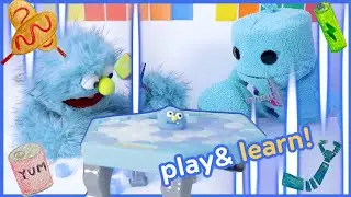 learn play | doll eating | Puppet meets robot