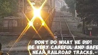 Idiot runs in front of CSX! - Fostoria, OH (