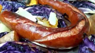 Kielbasa sheet pan dinner with cabbage, sausage and sweet potato