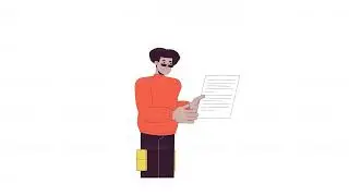 Latin american man reading papers line 2D character animation