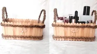 Handmade Organizer Basket with Ice cream stick and Jute rope / Best out of waste