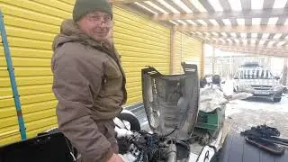 Preparing the snowmobile for the season, first start.