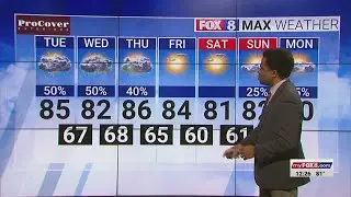 Chance of afternoon showers, high of 85