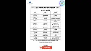 9th Date sheet 2024 | 9th class date sheet 2024 