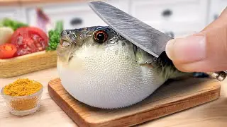 Yummy Miniature Puffer Fish Curry Recipe 🐠 Cooking Blow Fish with Rice in Mini Kitchen - ASMR Video