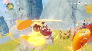 Genshin Impact - Shatter the Amber on the Mountain road to save the trapped person