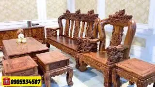 Chất ngất với vân gỗ cẩm lai Việt- chạm nghê cột 14-10 món