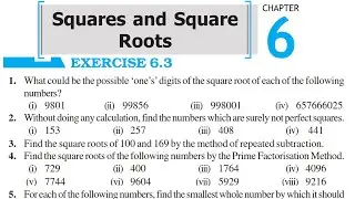 Chapter 6 Square and Square Roots || Full Exercise 6.3 & Basic || Class 8 Maths RBSE CBSE NCERT