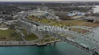Aerial video Blue Water Bridge between USA and Canada | Stock Footage - Envato elements