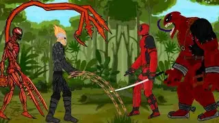 ghost rider VS carnage, Venompool and Deadpool. drawing cartoons 2