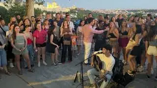 Wonderful ... Oeste Park-Madrid - Young people sing along to the musician performing last night.