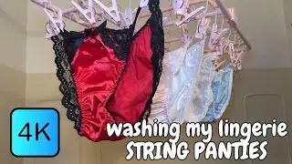 [4K] Washing On my lingerie | All Pretty String Panties | Glossy and Shiny Underwear