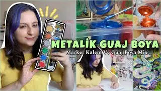 METALİK GUAJ BOYA DENİYORUM | Tüm Detayları İle Eskiz Defterine Çizim | Sihirli Ejdarha 🐉