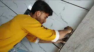 2x4 Wall Tiles Fitting  || dewar par Finishing | Golden Brass | Creame Tile || #Tiles #viralvideo