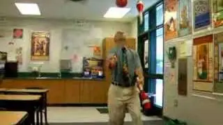 Juggling 3 clubs with a ball bouncing on the head
