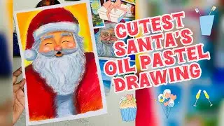 How to draw easy Christmas Santa using oil pastels/Easy Oil pastels drawing #christmas #drawing