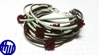Украшаем Бисером Браслет из Круглых Кожаных Шнуров.