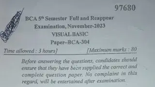 Visual Basic BCA 5th Semester question paper Nov 2023 #viral #bca #mdu #paper