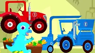 БОЛЬШИЕ МАШИНЫ Трактор Сеялка Комбайн Dinosaur Farm   Baby Dino kids