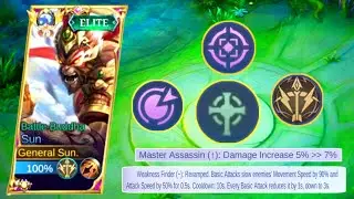 SUN REVAMP WEAKNESS FINDER AND MASTER ASSASSIN W/ SUPPORT EMBLEM🔥 | SUN BUILD AND EMBLEM 2023 | MLBB