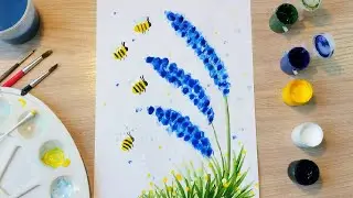 Весенний рисунок. Пчелки и лаванда. Рисунок пошагово