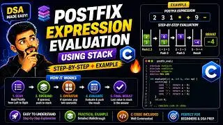 Postfix Expression Evaluation using Stack | Step-by-Step + Example 🔥