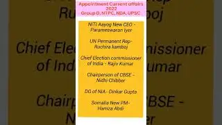 Appointment Current Affairs 2022 | Important Appointment 2022 | 