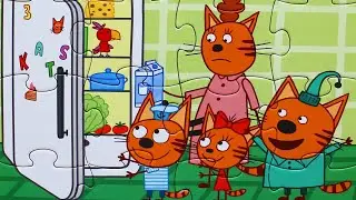Three cats preparing breakfast - play puzzles for children with cartoon characters 3 cats