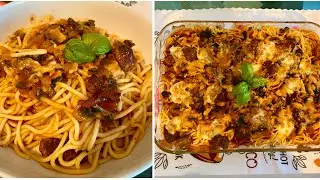 Baked spaghetti with beef & mushroom , cheesy and full of flavour
