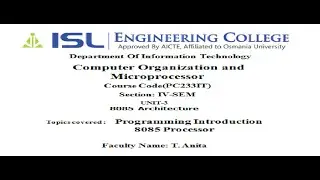 IT CO Lecture -17 Introduction to 8085 Programming