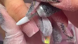 Nail fill after extensions, changing shape, delicate manicure 