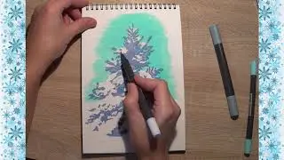 Как нарисовать елку маркерами. Скетчинг. How to draw a Cristmas tree