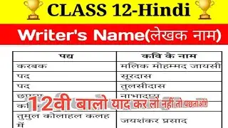 🎇क्लास 12th हिंदी ग़घ में लेखक के नाम याद #class12th #hindi #writer #bseb2024 #vvi_question 🙏