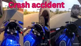 Yamaha R15 totally crash💥😭close call With truck 🚚 #r15crash #viralvideo #yamahar15v4 #closeup #crash
