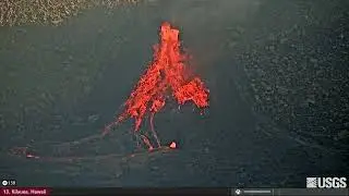 Jun 10, 2023: Burst of lava ejects from lava cone at Kilauea