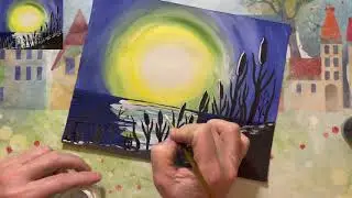 Камыши На Закате! Пейзаж гуашью, проще не бывает!