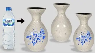 vas bunga dari botol aqua bekas//seperti vas keramik//vas semen putih-dekorasi ruman