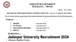 Jadavpur University Recruitment 2024 | West Bengal Jobs 2023 | JADAVPUR UNIVERSITY KOLKATA