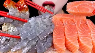 SUB) ASMR RAW SHRIMP & SALMON KOREAN SEAFOOD EATING SOUND MUKBANG