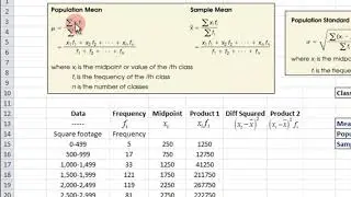 Measures of Central Tendency and Dispersion from Grouped Data   EXCEL 2010