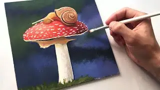 How to Paint a Mushroom with Snail | Acrylic Painting for Beginners